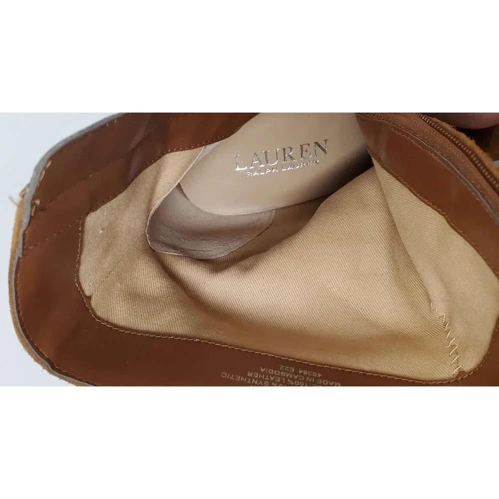 Ralph Lauren Abigael Brown Suede Leather‎ Booties Block Heel Classic Equestrian